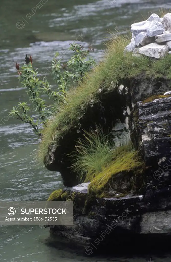 River & rock in the Nyinteng Nature Reserve (Rigsum Gonpo or Dabpa Lhari), Kham - Sichuan Province, China, (Tibet)