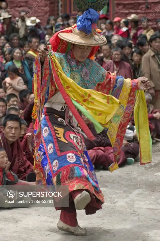 Black hat dancer at the Monlam Chenpo honoring Padmasambhava, Katok Dorjeden Monastery - Kham, (Tibet), Sichuan, China