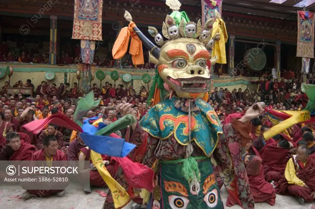 Yamantanka masked dancer at the Monlam Chenpo, Katok Dorjeden Monastery - Kham, (eastern, Tibet), Sichuan Province, China