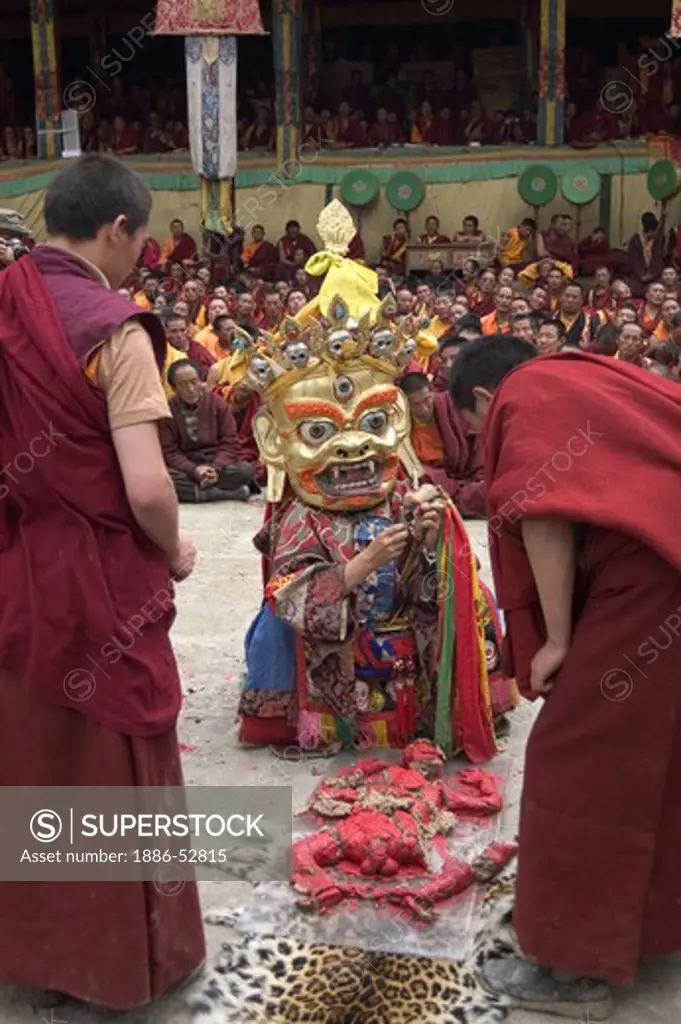 Human effigy is cut up to remove negativity at the Monlam Chenpo, Katok Dorjeden Monastery - Kham, (Tibet), Sichuan, China