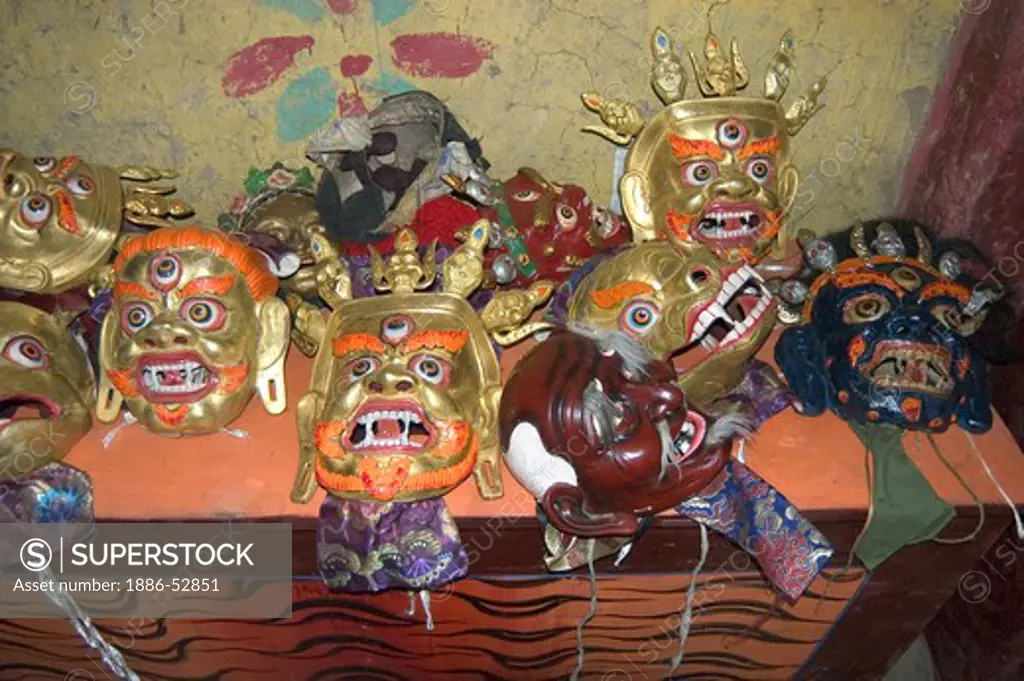 Monlam Chenpo dance masks for celebrating Padmasambhavas birthday, Katok  Monastery - Kham, (Tibet), Sichuan, China