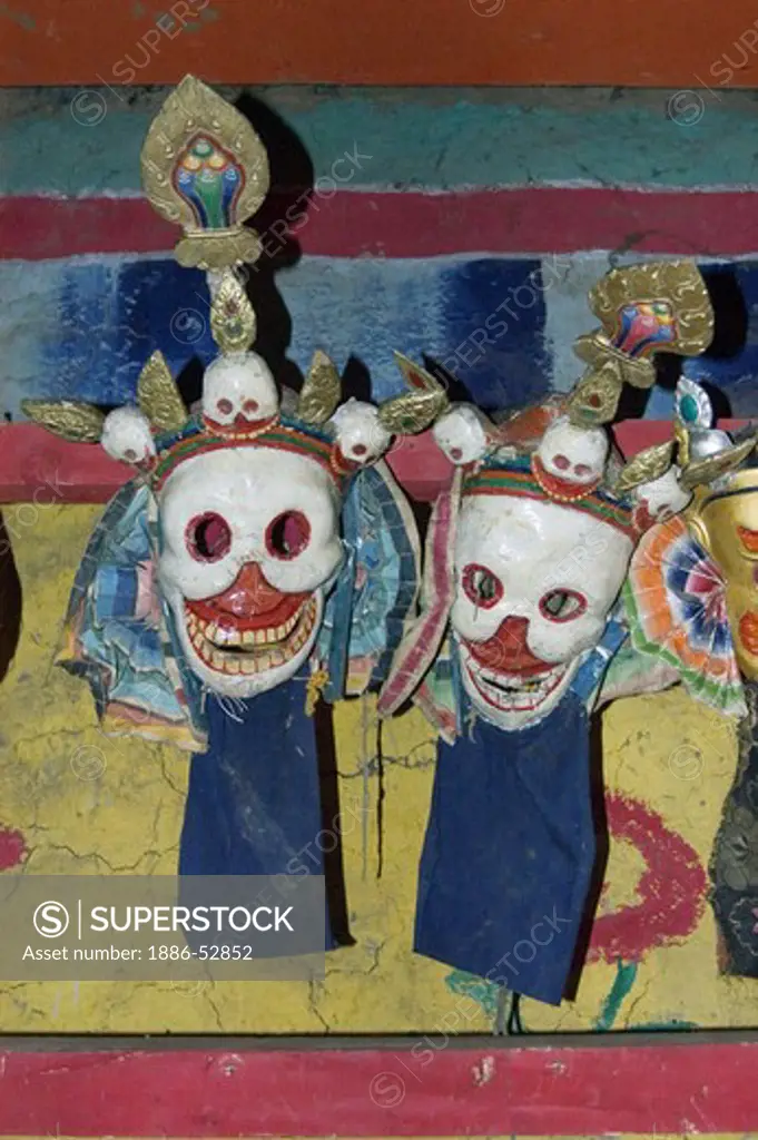 Skeleton masks are used in the Monlam Chenpo dances, Katok  Monastery - Kham, (Eastern, Tibet), Sichuan, China