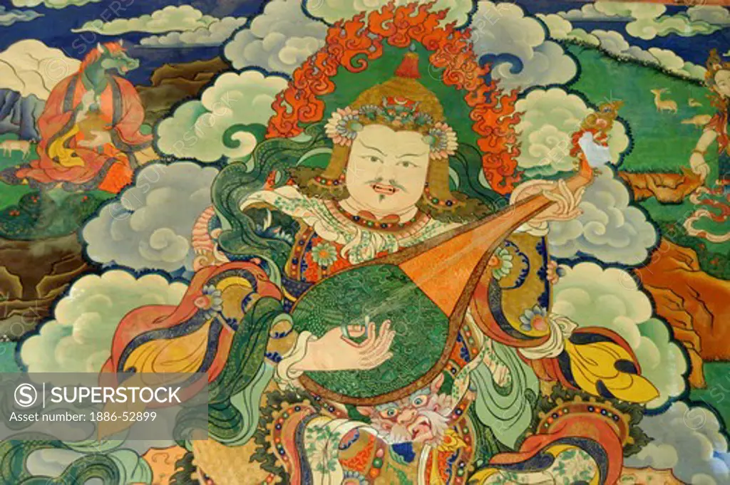 Dhritarashtra, the gaurdian king of the east, at Lhakhang Karpo in Litang Chode, Kham - Sichuan Province, China, (Tibet)