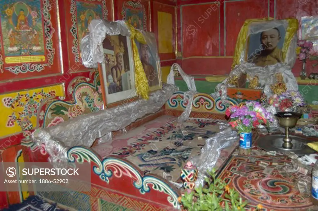 Dayroom of Panchen Lama 10 in the Lhakhang Karpo at Litang Chode Monastery, Kham - Sichuan Province, China, (Tibet)