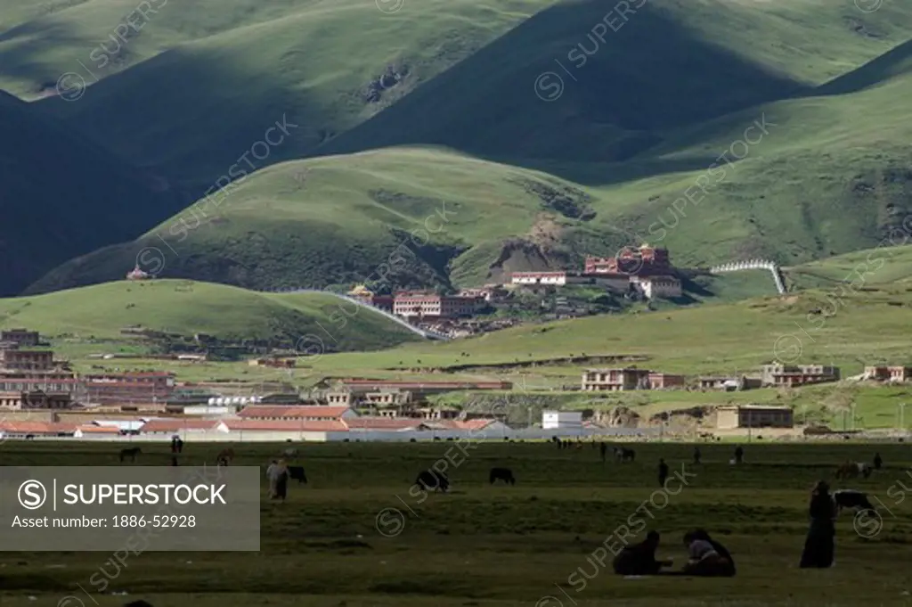 The town of Litang as seen from the Litang Horse Festival grounds in Kham - Sichuan Province, China, (Tibet)