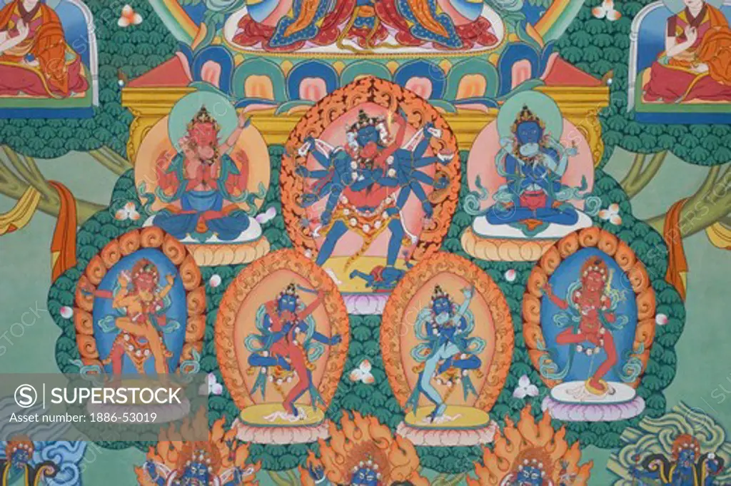 Various Buddhist tantric deities in a Tibetan Monastery in Dabpa County, Kham - Sichuan Province, China