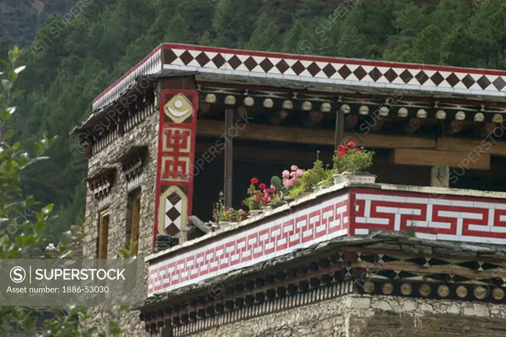 Tibetan style house in Kham vary in decoration from region to region - Sichuan Province, China, (Tibet)