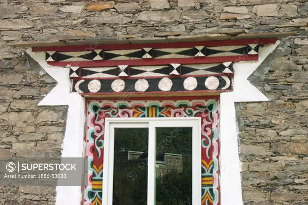 Tibetan style windows in Kham vary in decoration from region to region - Sichuan Province, China, (Tibet)