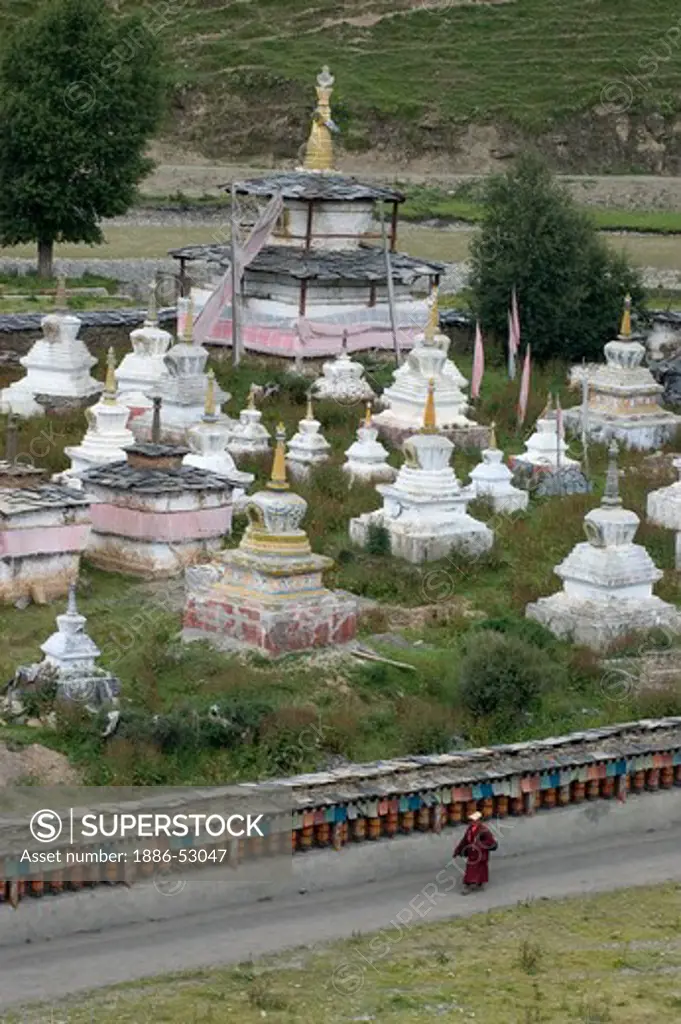 There are over 100 Stupas (chortens) at the Buddhist Monastery of Tagong (Lhagang) - Kham, Sichuan Province, China, (Tibet)