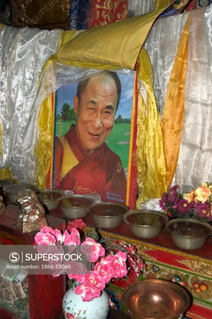 Photo of the 14th Dalai Lama is honored at Dhokham Garther Monastery - Kham, Sichuan Province, China, (Tibet)