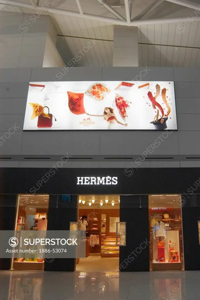 Airport terminal duty free store front of Hermes fashion ware - Seoul, South Korea