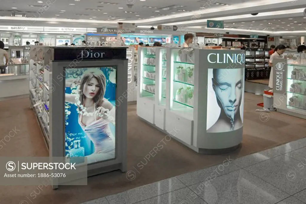 Airport terminal duty free store front of Christina Dior & Clinique - Seoul, South Korea