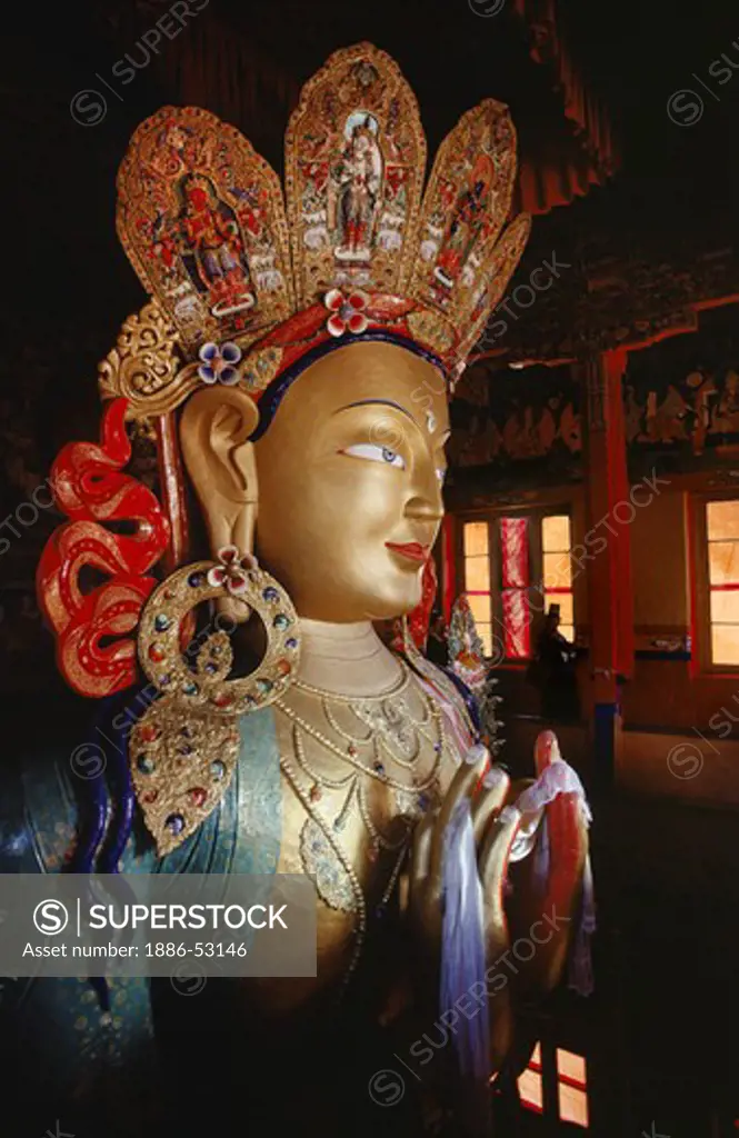 SAKYAMUNI BUDDHA STATUE, 50 feet tall, TIKSE GOMPA (Monastery) - LADAKH, INDIA