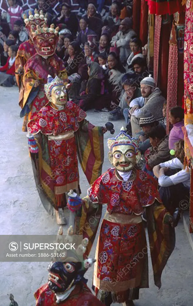 MASKED DANCER PROCESSION, with Tibetan Kings and MAHAKALAS, TIKSE Monastery Masked Dances - LADAKH, INDIA