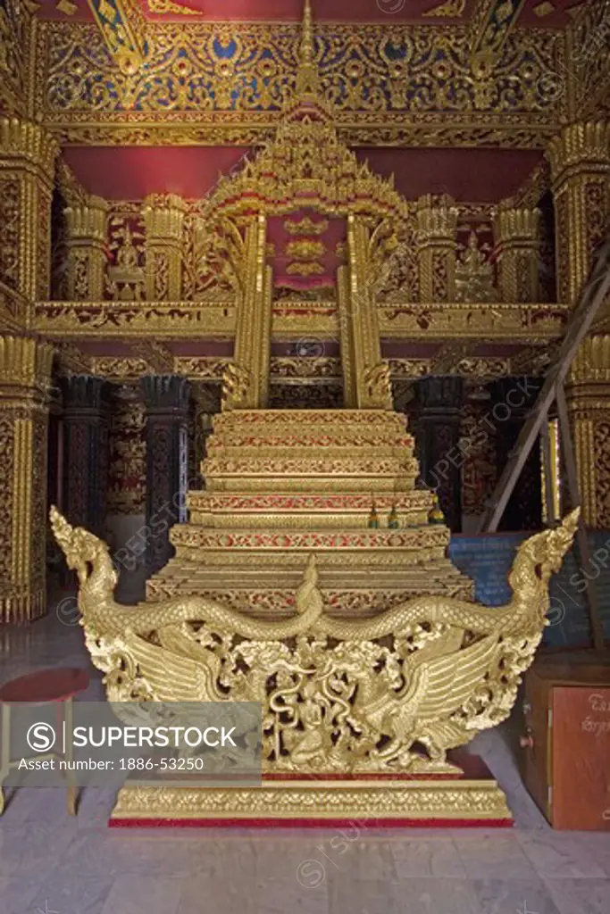 Sala Pha Bang was built in 2004 for to house a golden Buddha called the Interior pedestal of Sala Pha Bang, built in 2004 to house a golden Buddha called the great Pha Bang (Luang Probang) - LUANG PROBANG, LAOS