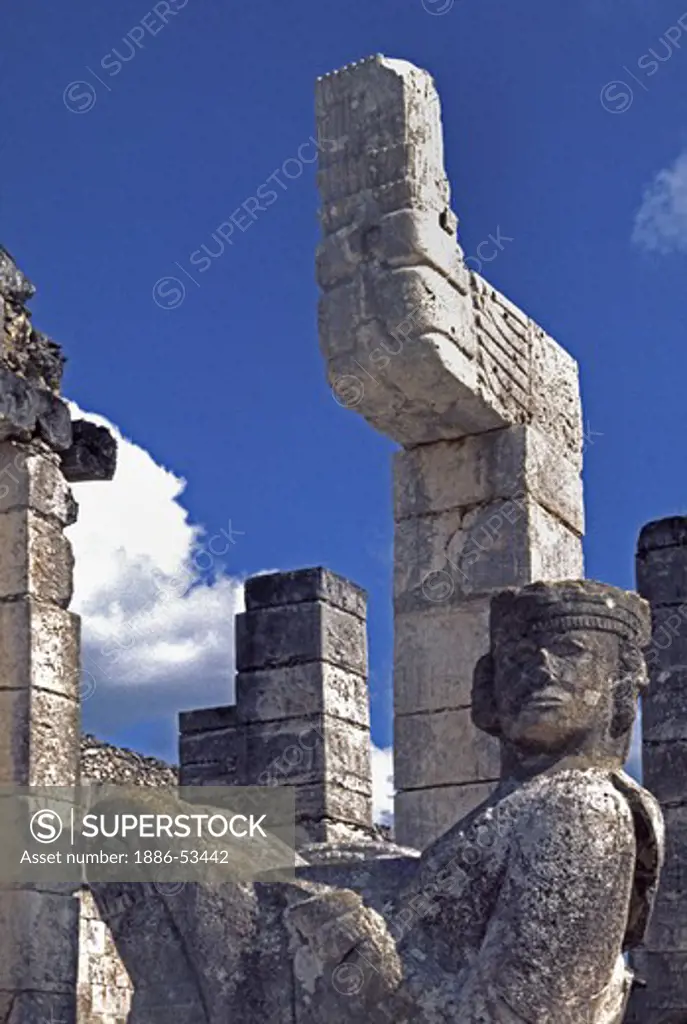 Reclining CHACMOOL figure, used as altar in MAYA RITUAL SACRIFICE in CHICHEN ITZA - YUCATAN PENINSULA, MEXICO