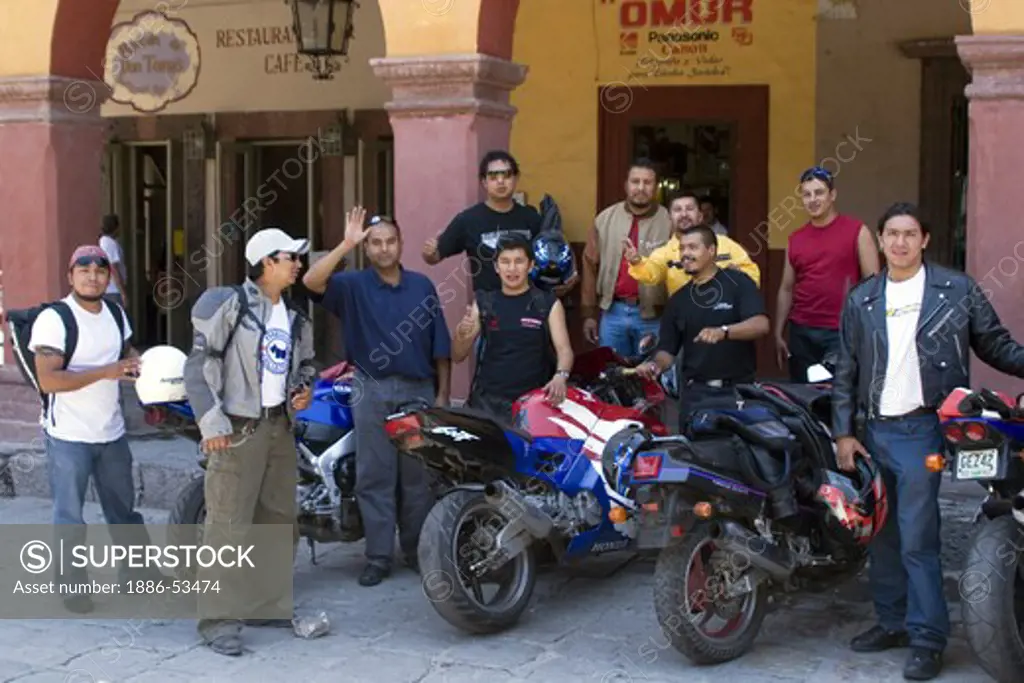 Motorcycle group in the main plaza - SAN MIGUEL DE ALLENDE, MEXICO
