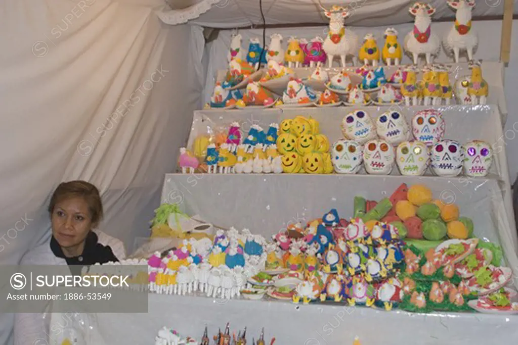 SUGAR CANDY skulls, lambs and offering are sold during the DEAD OF THE DEAD - SAN MIGUEL DE ALLENDE, MEXICO