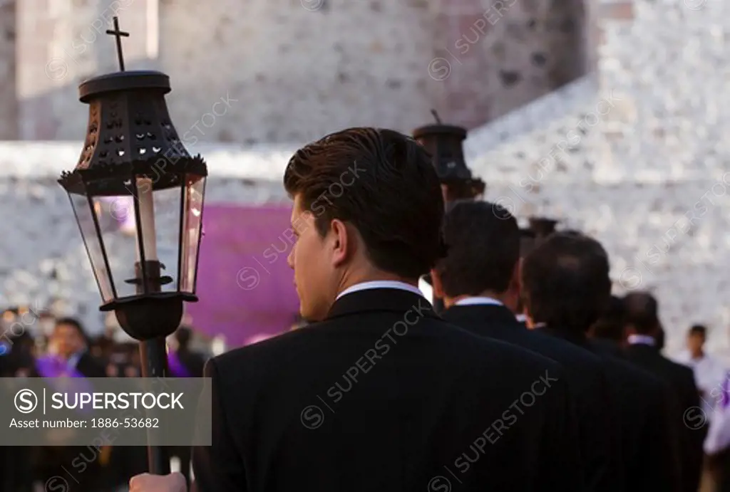 MEXICAN MAN with lantern during the EASTER PROCESSION - SAN MIGUEL DE ALLENDE, MEXICO