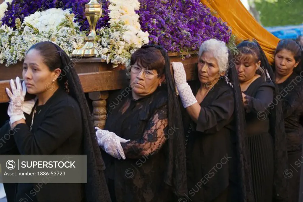 MEXICAN women in black mantillas during EASTER PROCESSION - TEMPLO DEL ORATORIO, SAN MIGUEL DE ALLENDE, MEXICO