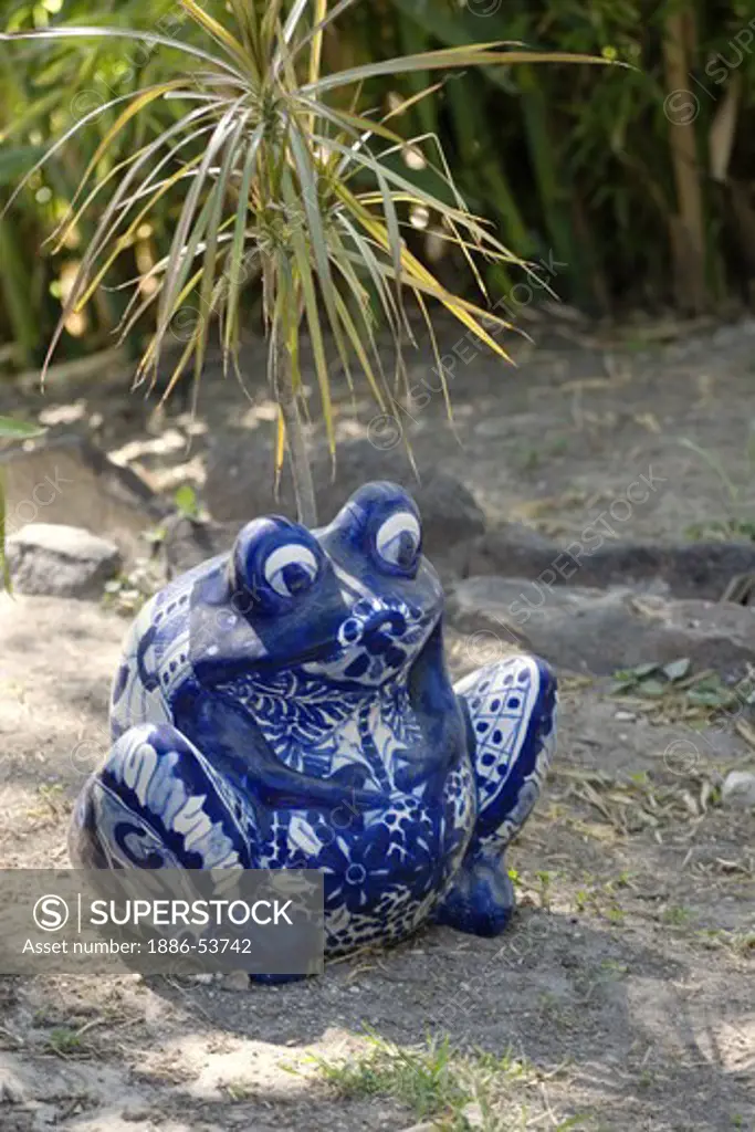 A ceramic frog in the retreat area of the Atotonico Franciscan Monastery outside of San Miguel de Allende - Mexico