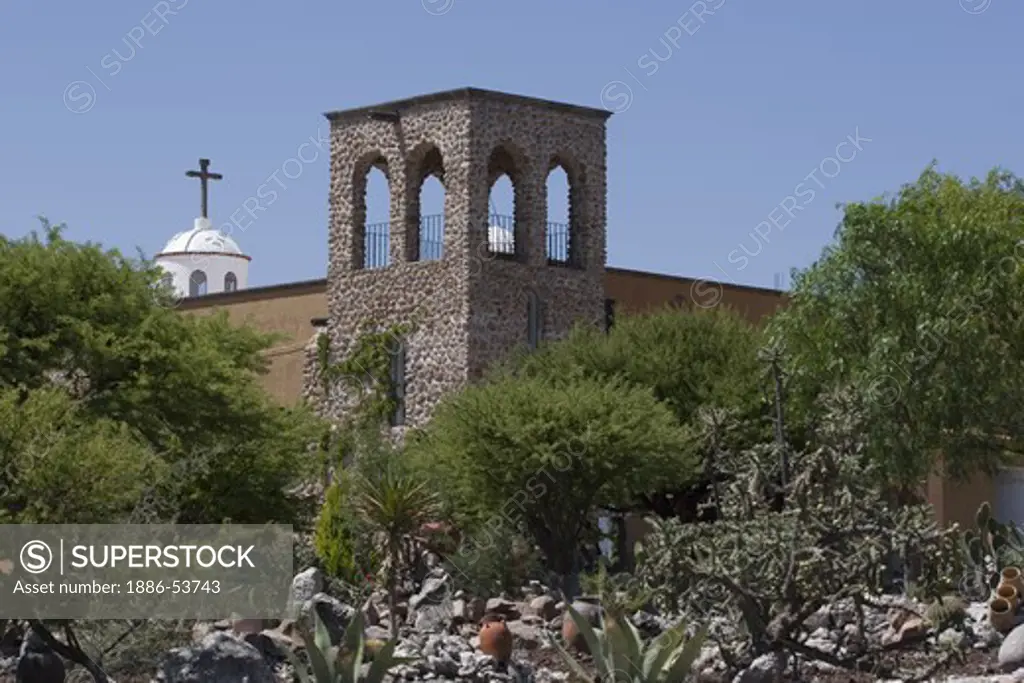 A church constructed of stone is part of  the ATOTONILCO Franciscan Monastery complex outside of SAN MIGUEL DE ALLENDE, MEXICO