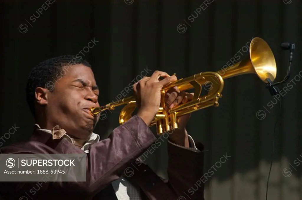 CHRISTIAN SCOTT plays trumpet with the Berklee Monterey Quartet at the MONTEREY JAZZ FESTIVAL - CALIFORNIA