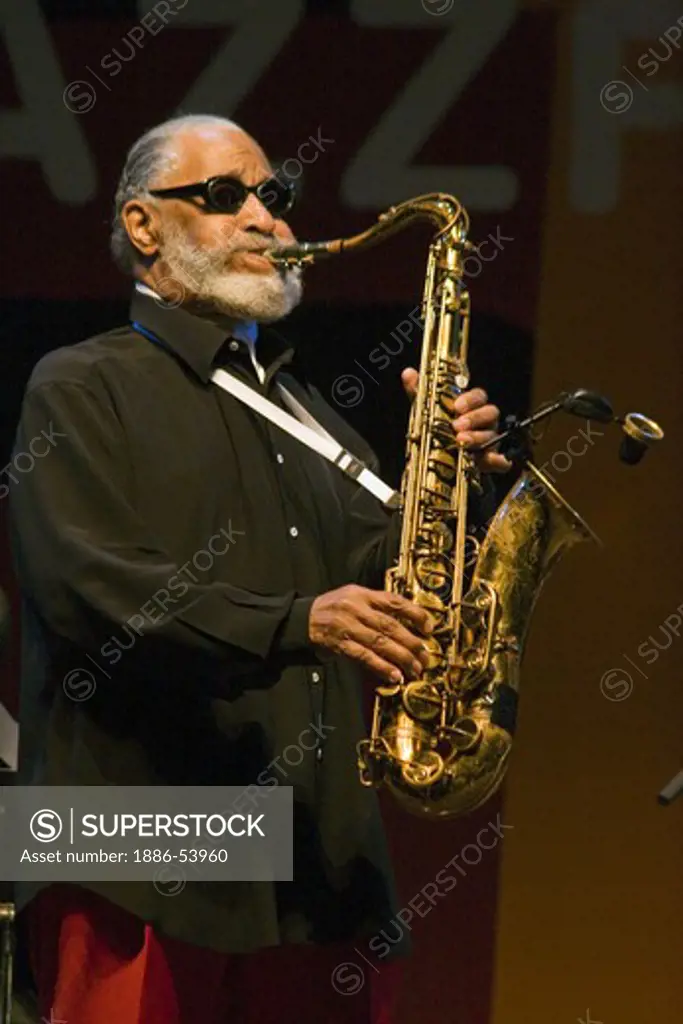Sonny Rollins plays saxophone with the Spanish Harlem Orchestra at the MONTEREY JAZZ FESTIVAL