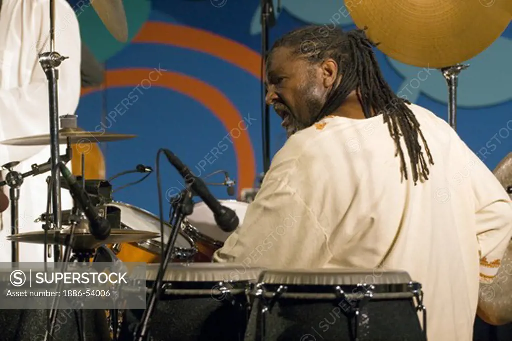 BABATUNDE LEA 'Percussion' of the BABATUNDE LEA QUARTET performs at THE MONTEREY JAZZ FESTIVAL