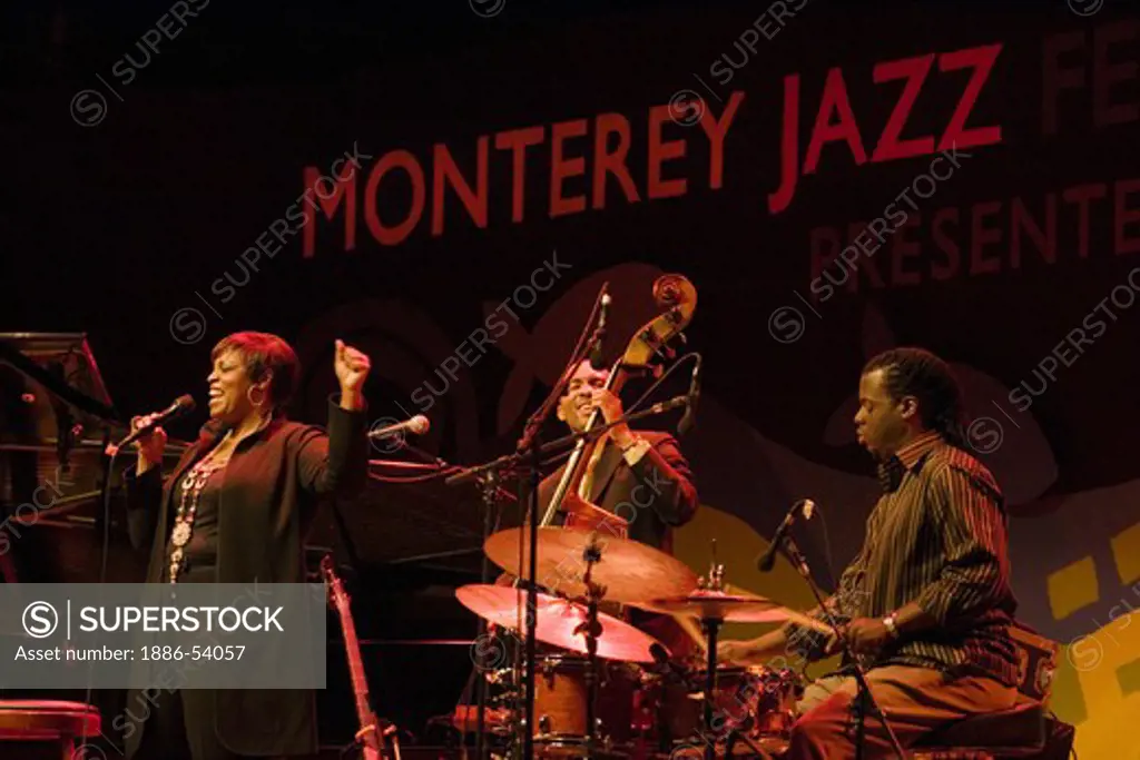 DIANNE REEVES (Vocals), RUEBEN ROGERS (Bass), & GREGORY HUTCHINSON (Drums) perform at THE MONTEREY JAZZ FESTIVAL