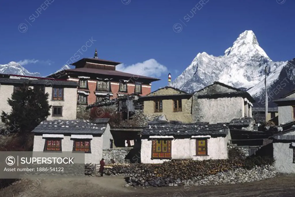 Thyangboche Monastery is the Sherpa's main religeous & cultural center - This structure burned in 1989 & is being rebuilt - Khumbu District , NEPAL