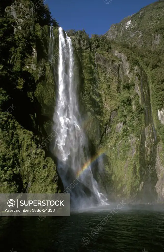 STERLING FALLS drops 151 meters into MILFORD SOUND (actually a FIORD) - FIORDLAND  NATIONAL PARK