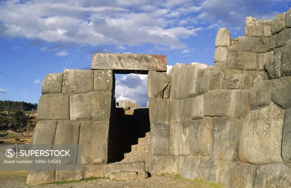 Doorway at the INCA RUINS of SACSAYHUAMAN which form the Puma Head portion of Cuzco - PERU