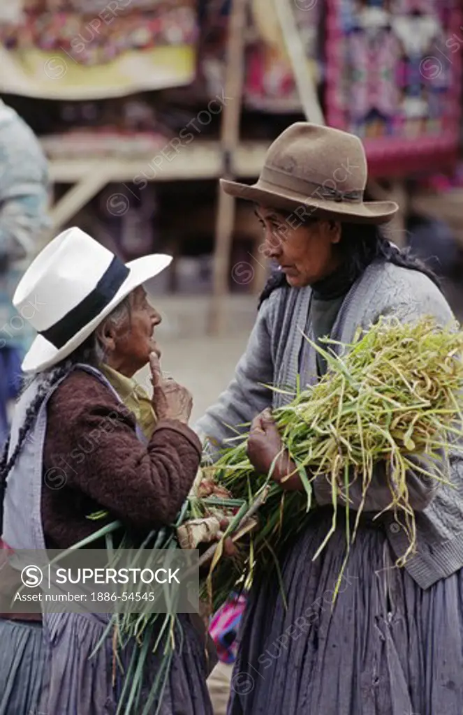 Indian women visit at the SUNDAY MARKET in PISAC - THE SACRED VALLEY, PERU