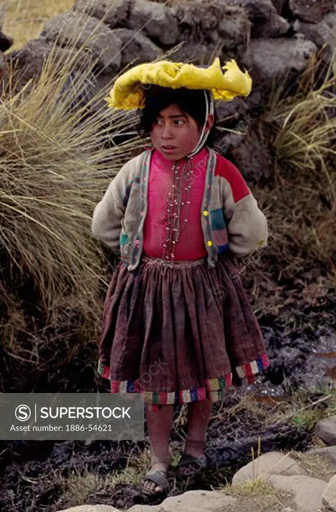 Young QUECHUA girl on the high ALTIPLANO - AUZANGATE TREK, PERUVIAN ANDES
