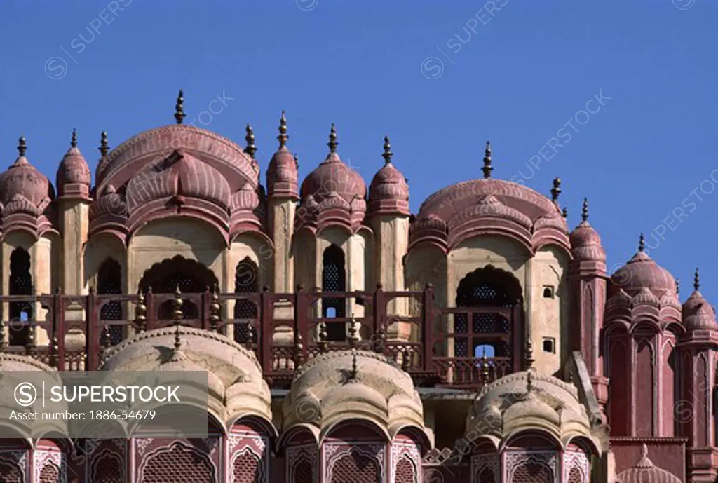 The HAWA MAHAL (PALACE of the WINDS) built in 1799 as the central landmark of JAIPUR - RAJASTHAN, INDIA