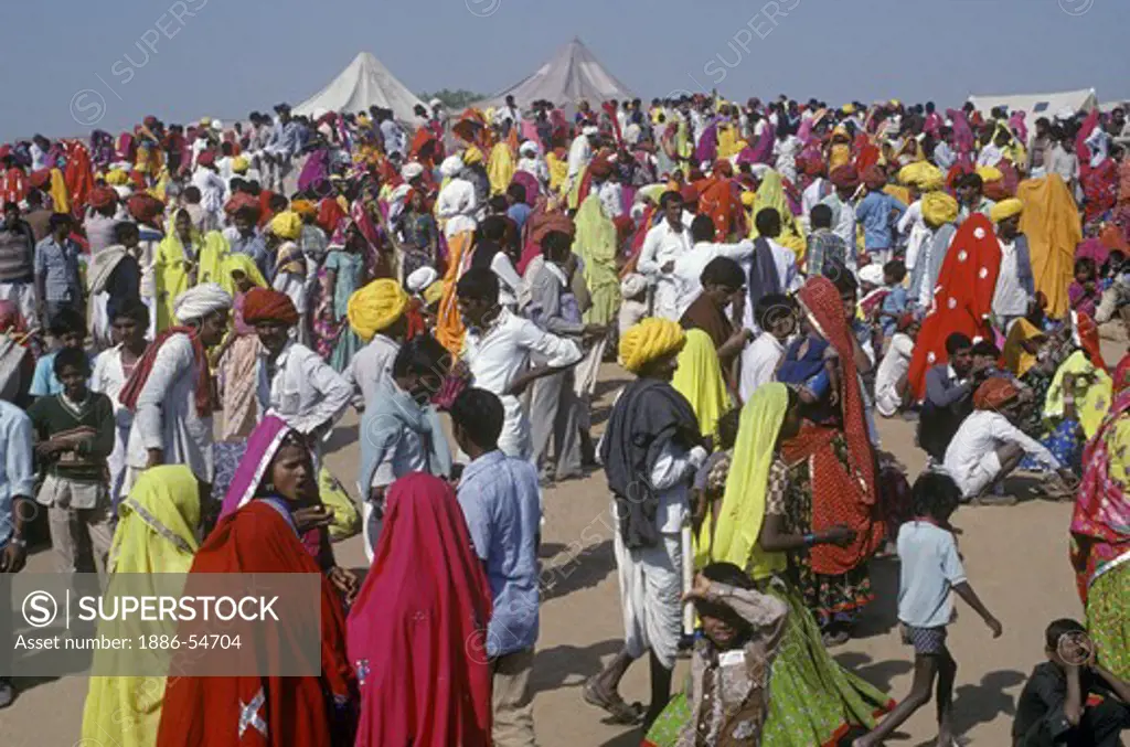 A CROWD of RAJASTHANIS with MANY COLORFUL TURBANS during the PUSHKAR CAMEL FAIR - RAJASTHAN, INDIA
