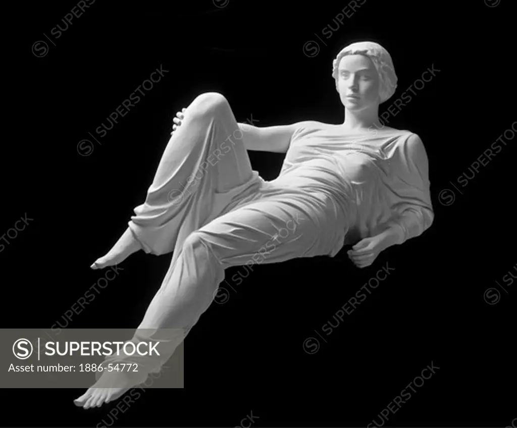 SCULPTURE carved from LIMESTONE of a reclining woman draped in cloth - ARTIST: MARTON VARO