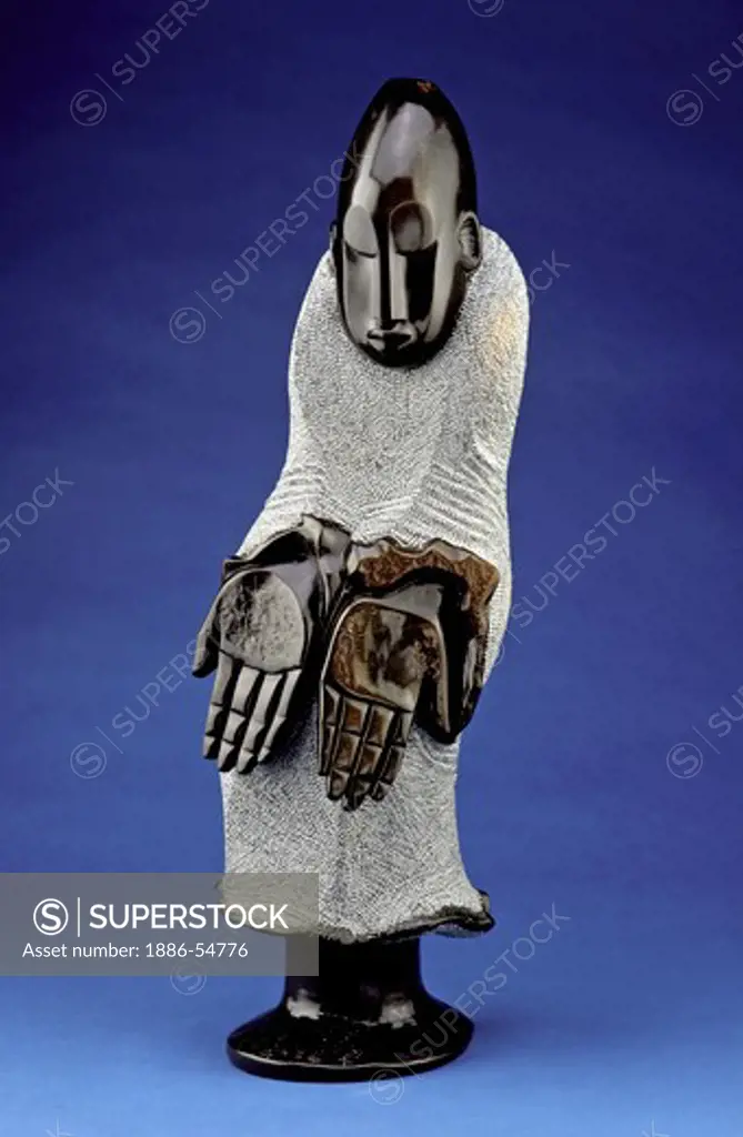 SCULPTURE of OPEN HANDED MAN (Spring Stone) by GEDION NYANHONGO - Shona people of Zimbabwe