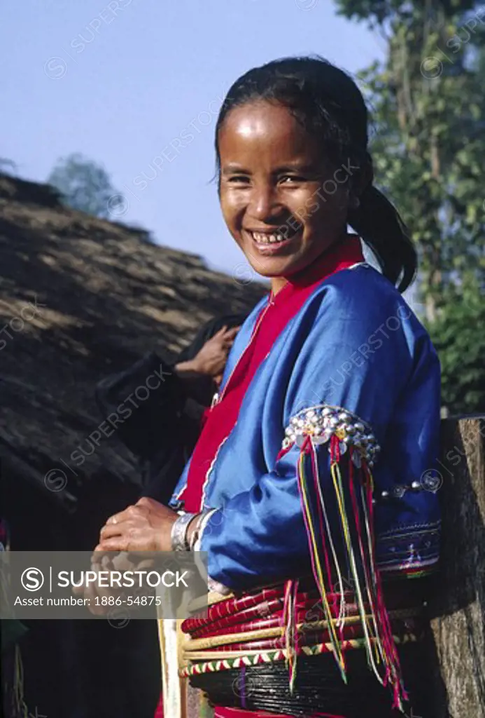 Young PALONG woman in traditional dress - BURMESE TRIBE in NORTHERN THAILAND