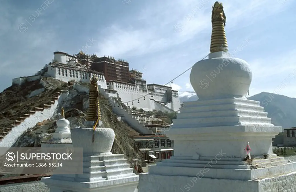 Recently constructed STUPAS replace those destroyed by the CHINESE near the POTALA PALACE - LHASA, TIBET