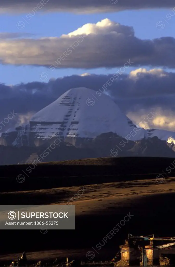 STUPAS FROM CHIU MONASTERY and sacred MOUNT KAILASH (6638M) are visited by HINDU & BUDDHIST PILGRIMS - TIBET