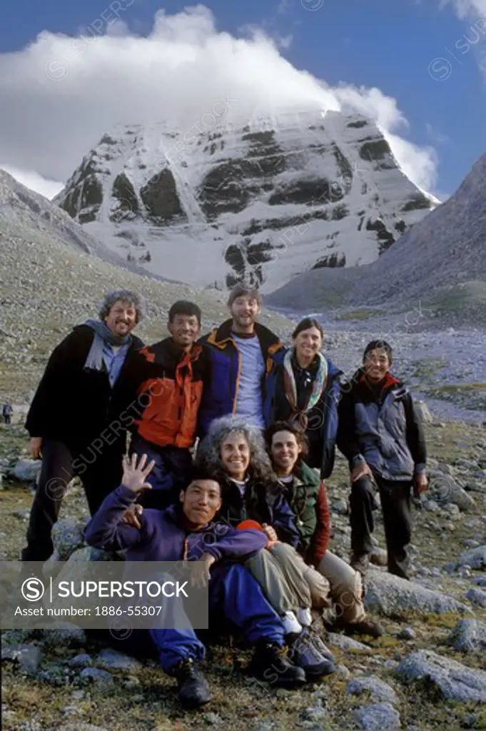 Our group at DIRA PHUK, the North face of MOUNT KAILASH (6638 METERS), the most sacred HIMALAYAN PEAK - TIBET