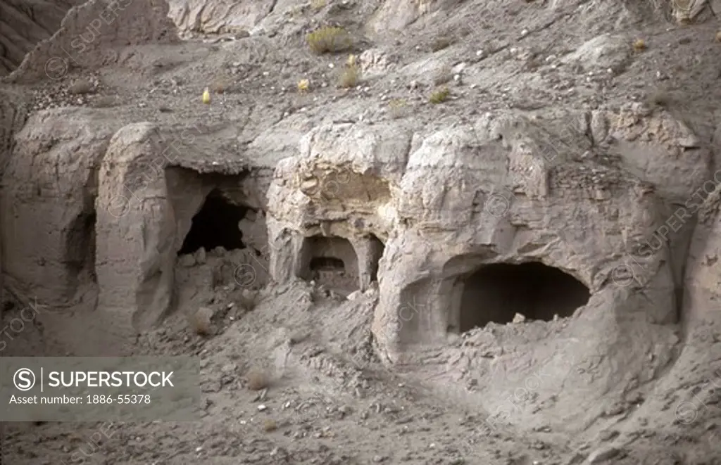 CAVE DWELLINGS near THOLING date back to the 10th Century in the GUGE KINGDOM west of MOUNT KAILASH - TIBET