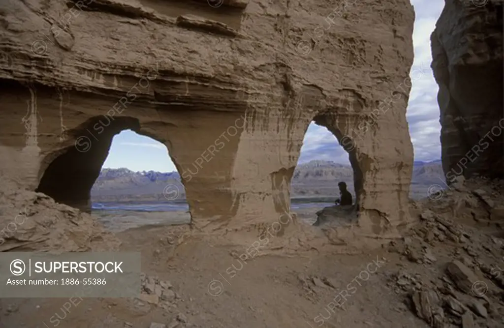 CAVE DWELLING WINDOWS near THOLING date back to the 10th C. in the GUGE KINGDOM west of KAILASH - TIBET