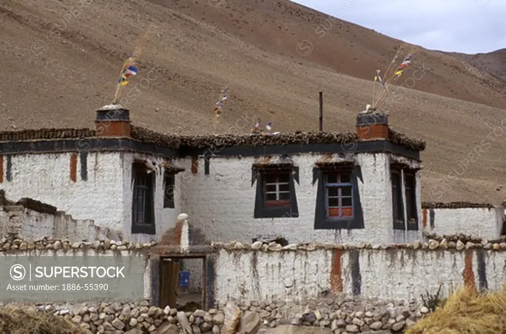 Typical SAKYA SECT TIBETAN HOME - road to MOUNT KAILASH in WESTERN TIBET