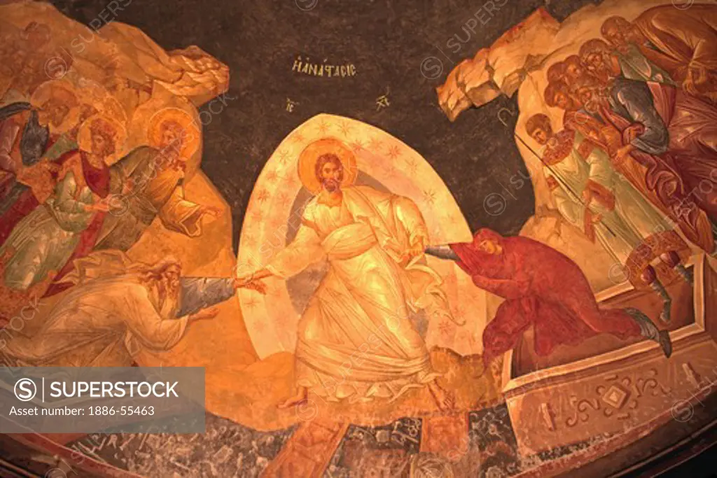14th Century PAINTED MURAL of Jesus life on the ceiling of KARIYE CAMII -  world's finest Byzantine art - Istanbul, Turkey