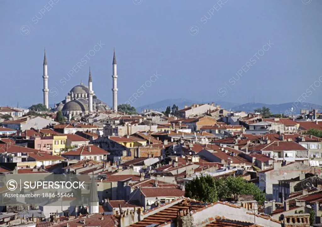 Modern day ISTANBUL surrounds an ancient Mosque - TURKEY