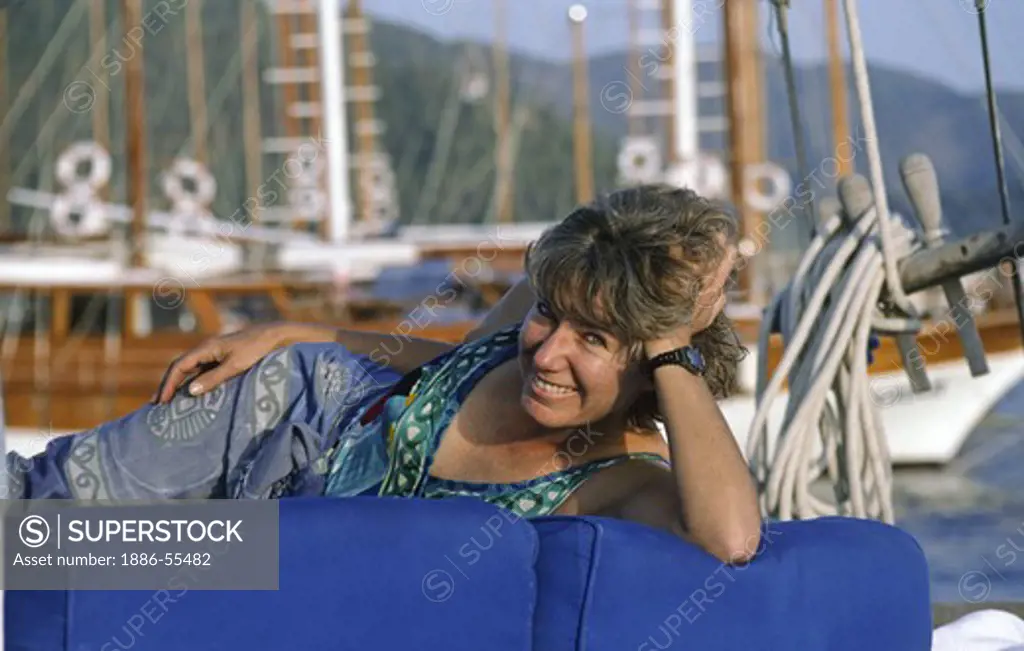 Catherine Ramberg relaxes aboard our Gulet The Ipek A - TURQUOISE COAST, TURKEY