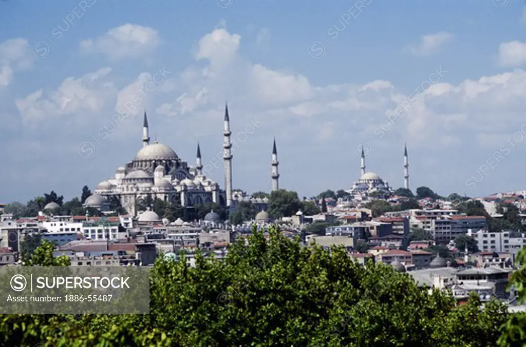 View of Istanbul & Kilic Ali Pasa & Nusretiye Mosques across the Bosphorus from Topkapi Palace - Istanbul, Turkey
